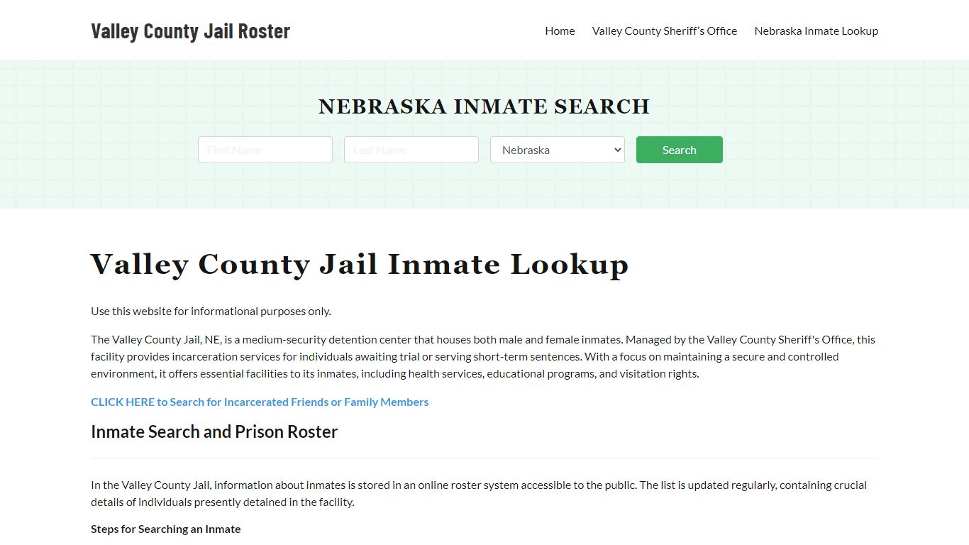 Valley County Jail Roster Lookup, NE, Inmate Search