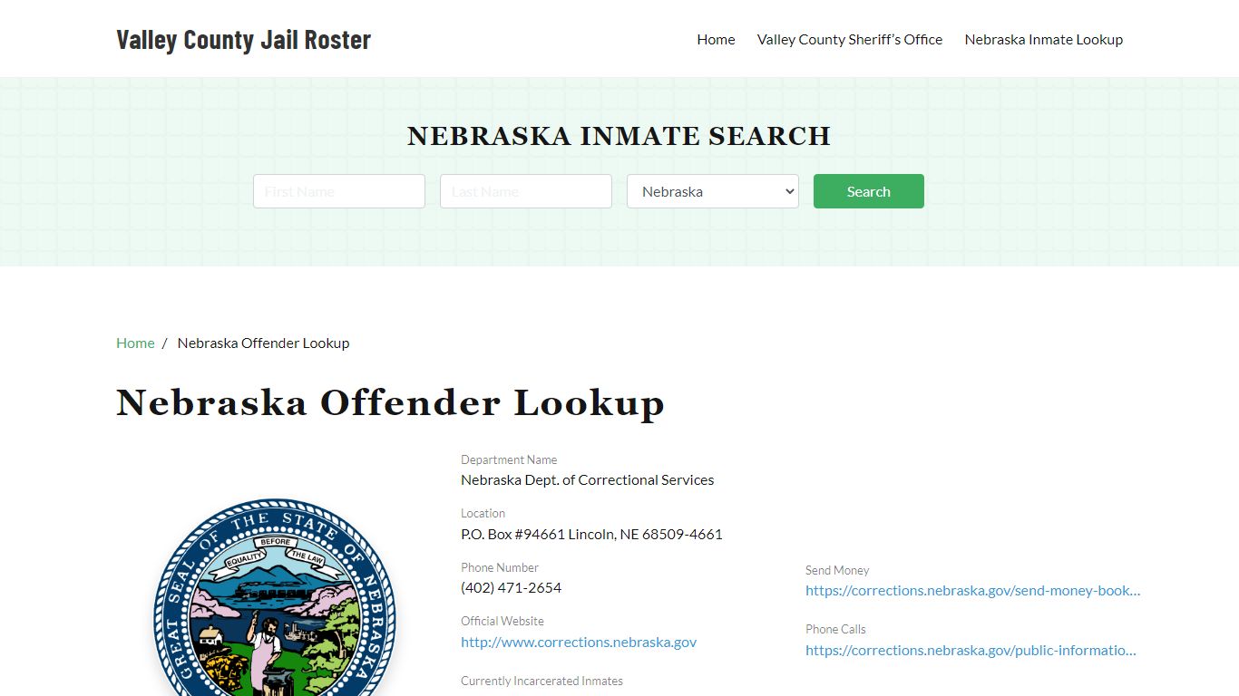 Nebraska Inmate Search, Jail Rosters - Valley County Jail