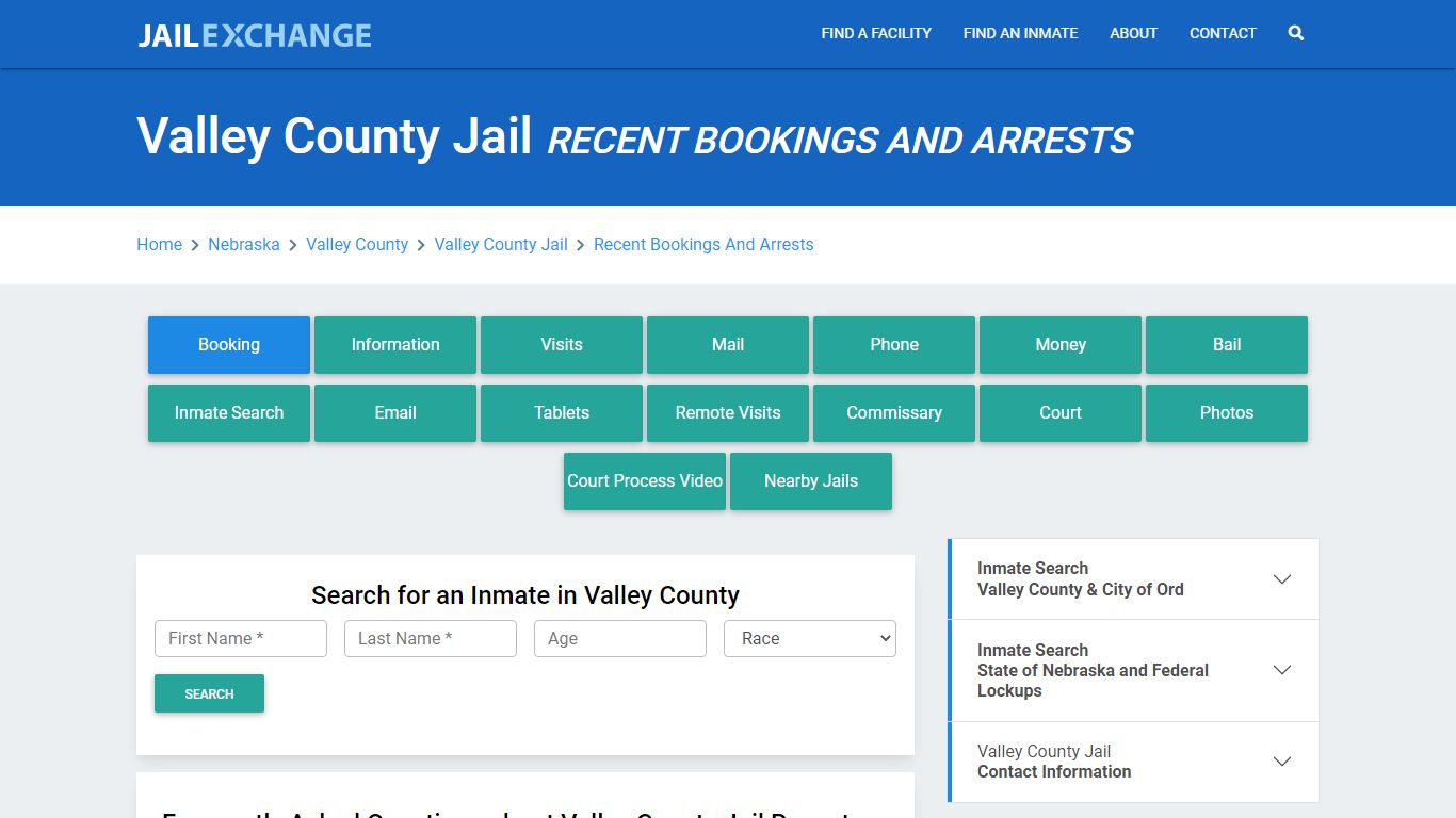 Valley County Jail NE Recent Arrests and Bookings - Jail Exchange