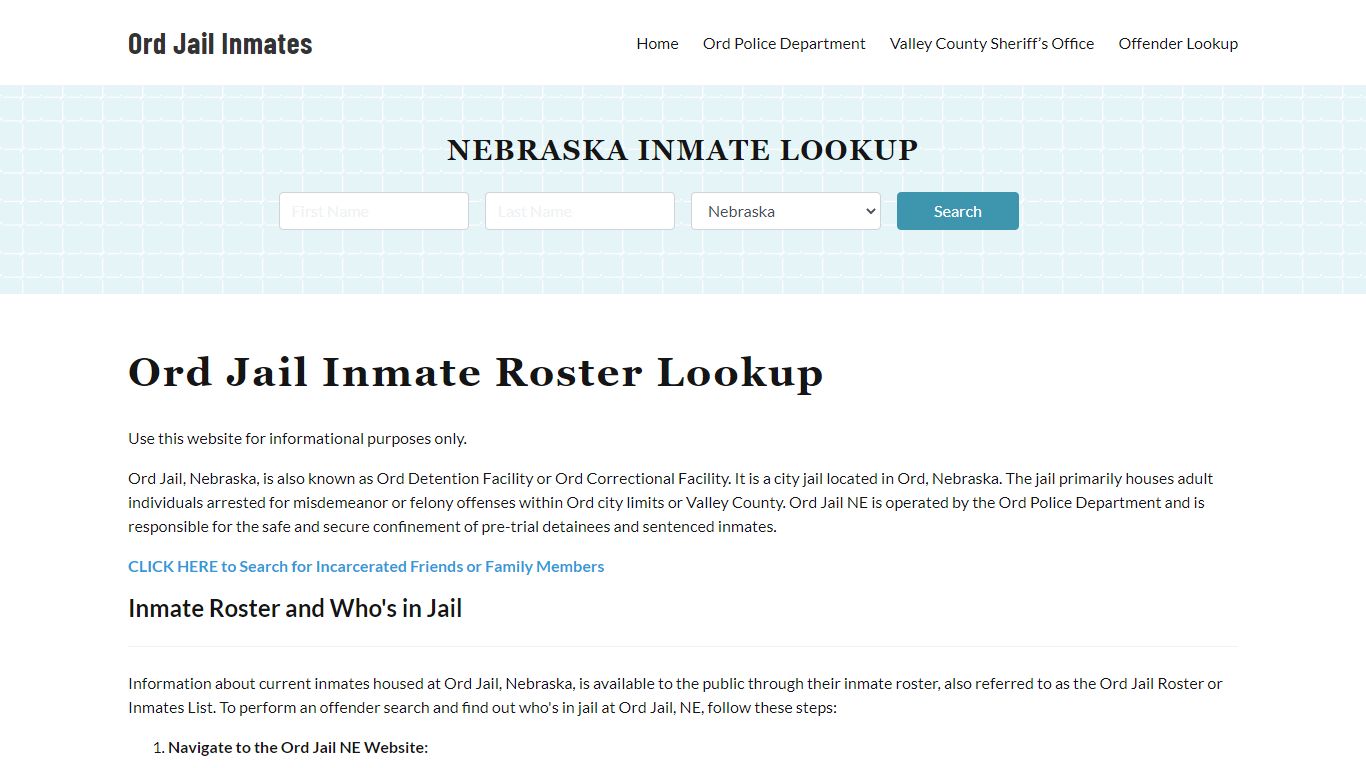 Ord Jail Inmate Roster, Valley County, NE, Offender Search